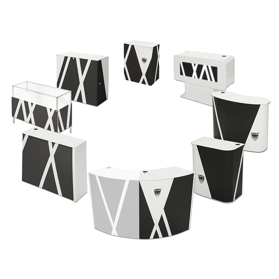 komplettes Sortiment an tragbaren Fastand-Schreibtischen